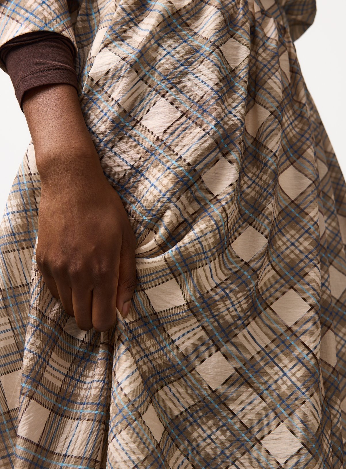 Cream & Blue Check Print Midaxi Full Skirt 8 - Image 3 thumbnail